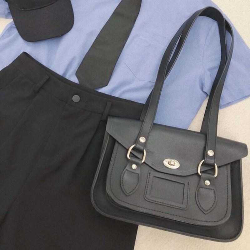 Original jk uniform bag college retro western style black large-capacity pu single-shoulder backpack messenger