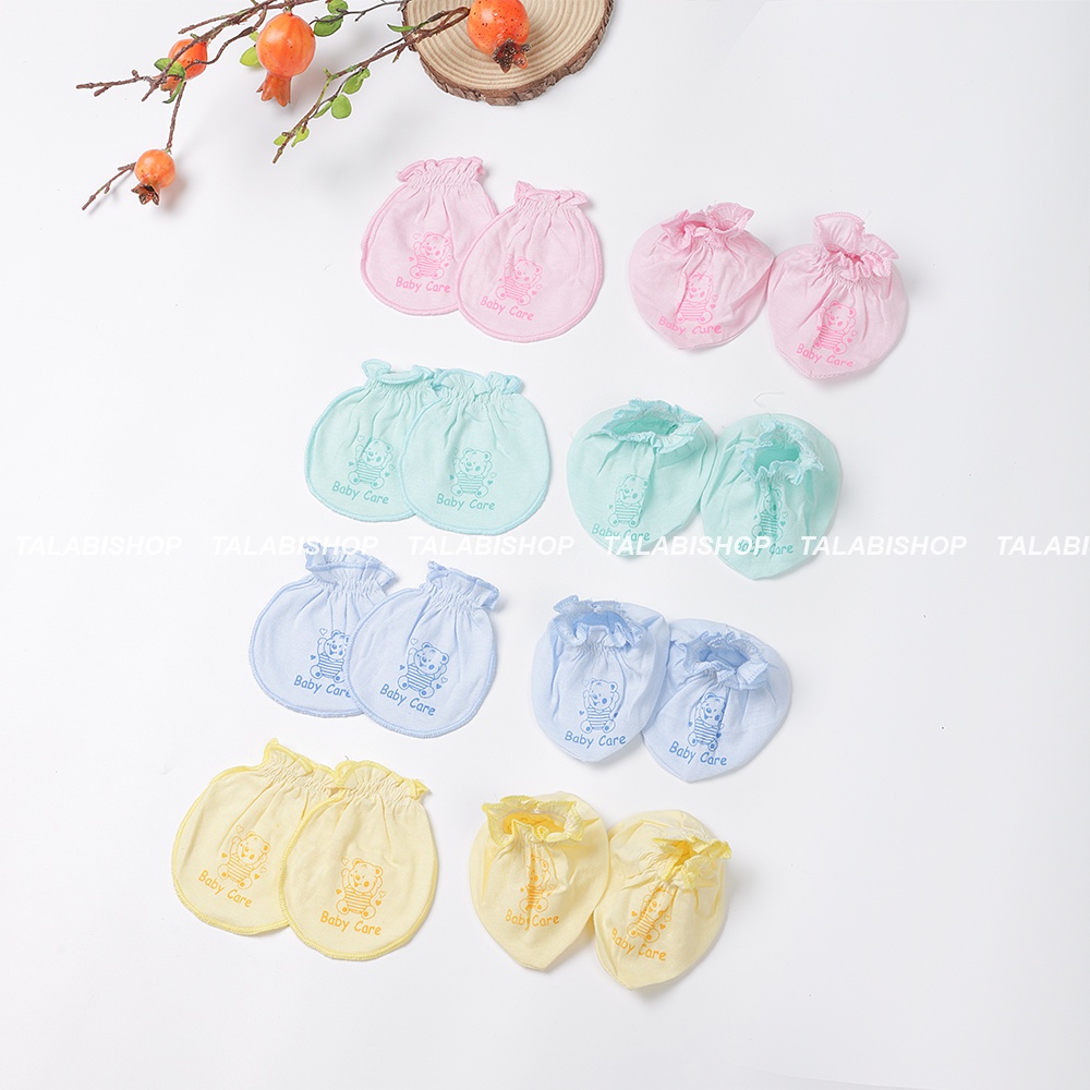Mũ sơ sinh cho bé gái trai 100% cotton, Nón Tai Thỏ che thóp đến 4 tháng, Sét Bao tay Chống Cào Xước cho bé 4 tháng tuổi