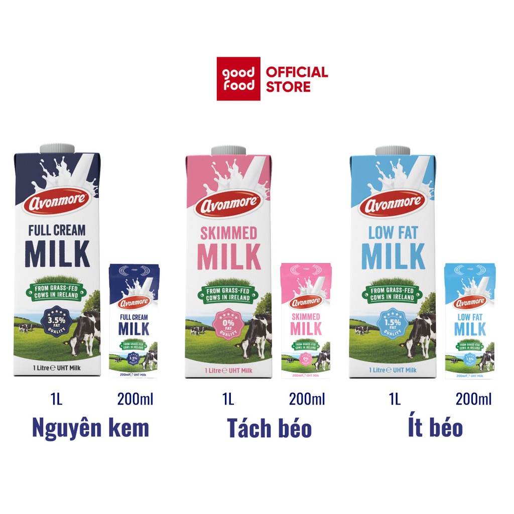 Sữa tươi tách béo tiệt trùng (không đường) Avonmore UHT Skimmed Milk 1L/hộp  giảm cân giữ dáng hiệu quả tốt cho sức khỏe