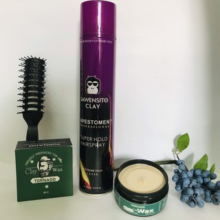 Combo Gôm Xịt Tóc Thơm Sawensito Clay + Sáp Vuốt Tóc Nam TORNADO