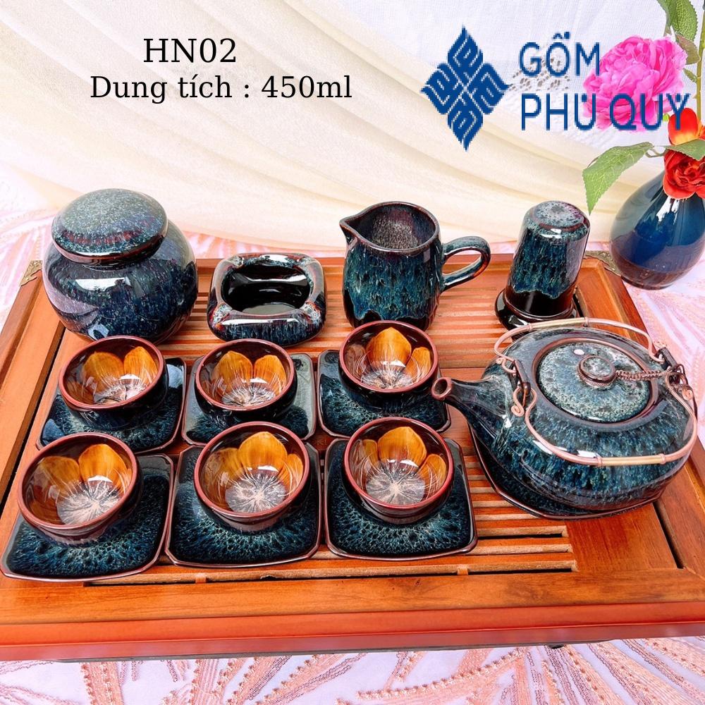Bộ ấm chén uống trà ⚱ ấm trà Dẹt Cẩm Lai Xanh ⚱ Gốm Sứ Bát Tràng GOMPHUQUY HN02