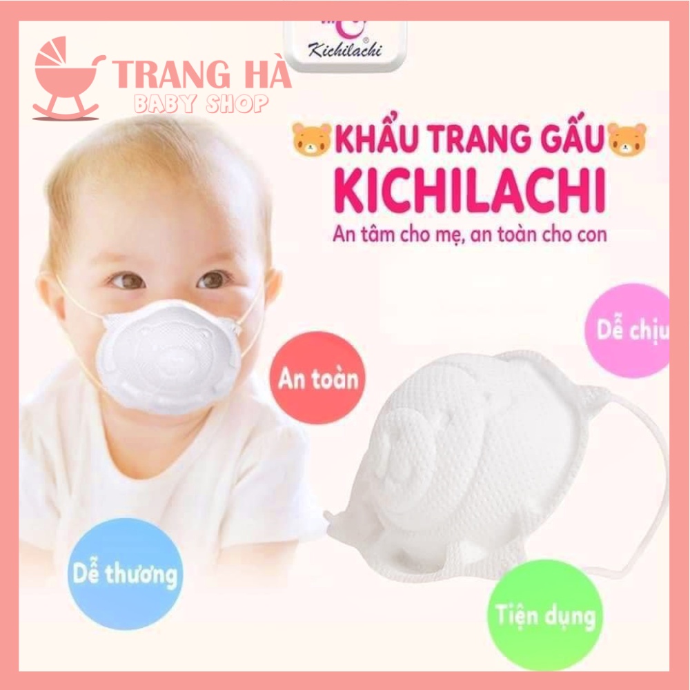 Khẩu Trang Gấu Kháng Khuẩn Cho Bé Kichilachi Set 3 Chiếc Hàng Chính Hãng