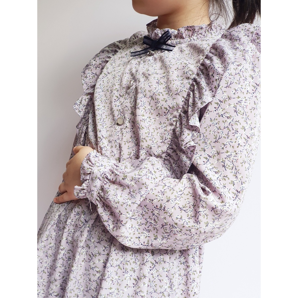 MOV2287 Váy tím hoa nhí nơ cổ