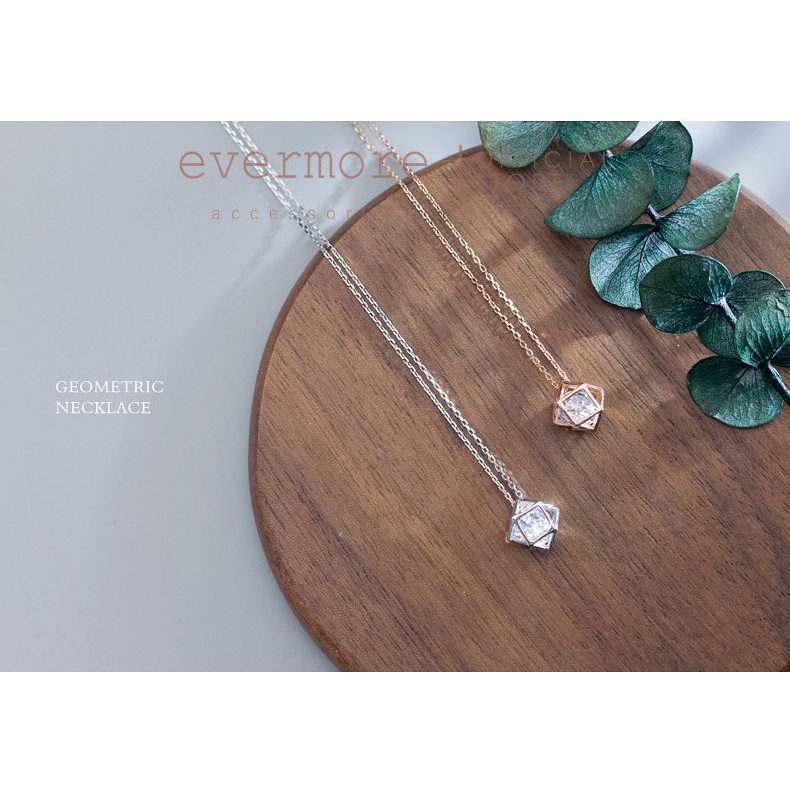 Dây chuyền bạc EVERMORE, vòng cổ hình học đính đá bạc ý 925, phong cách thanh lịch, minimalism - D031