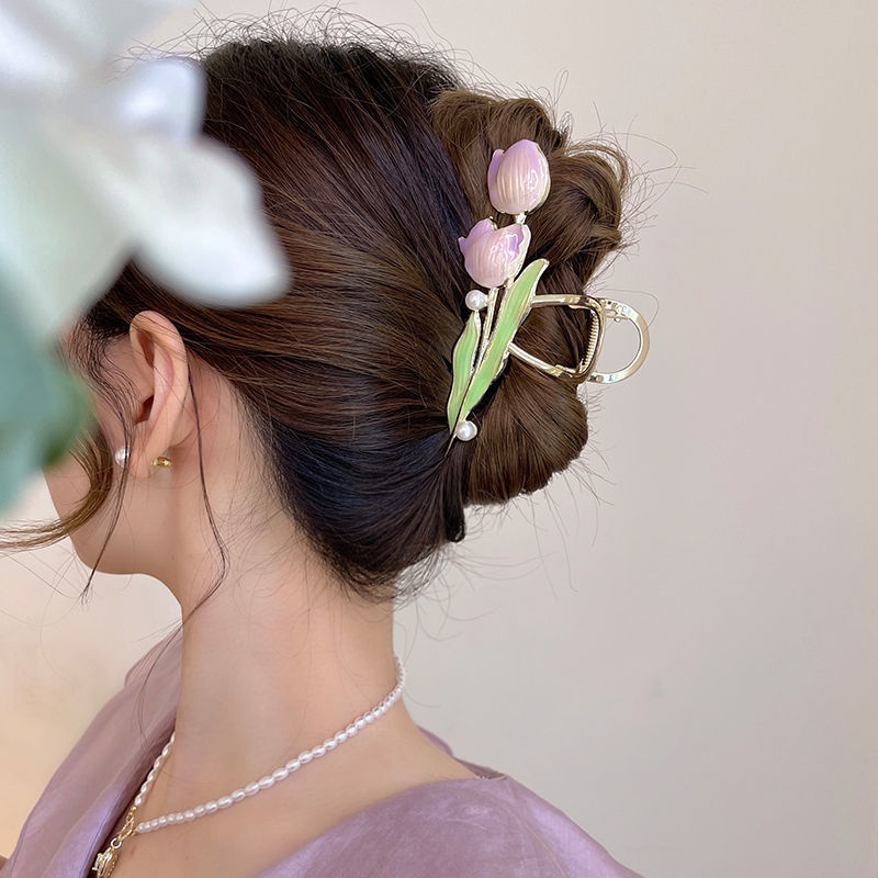 Kẹp Tóc Một Bên Bằng Kim Loại Hình Hoa Tulip Thanh Lịch Dễ Phối Đồ Phong Cách Hàn Quốc Cho Nữ