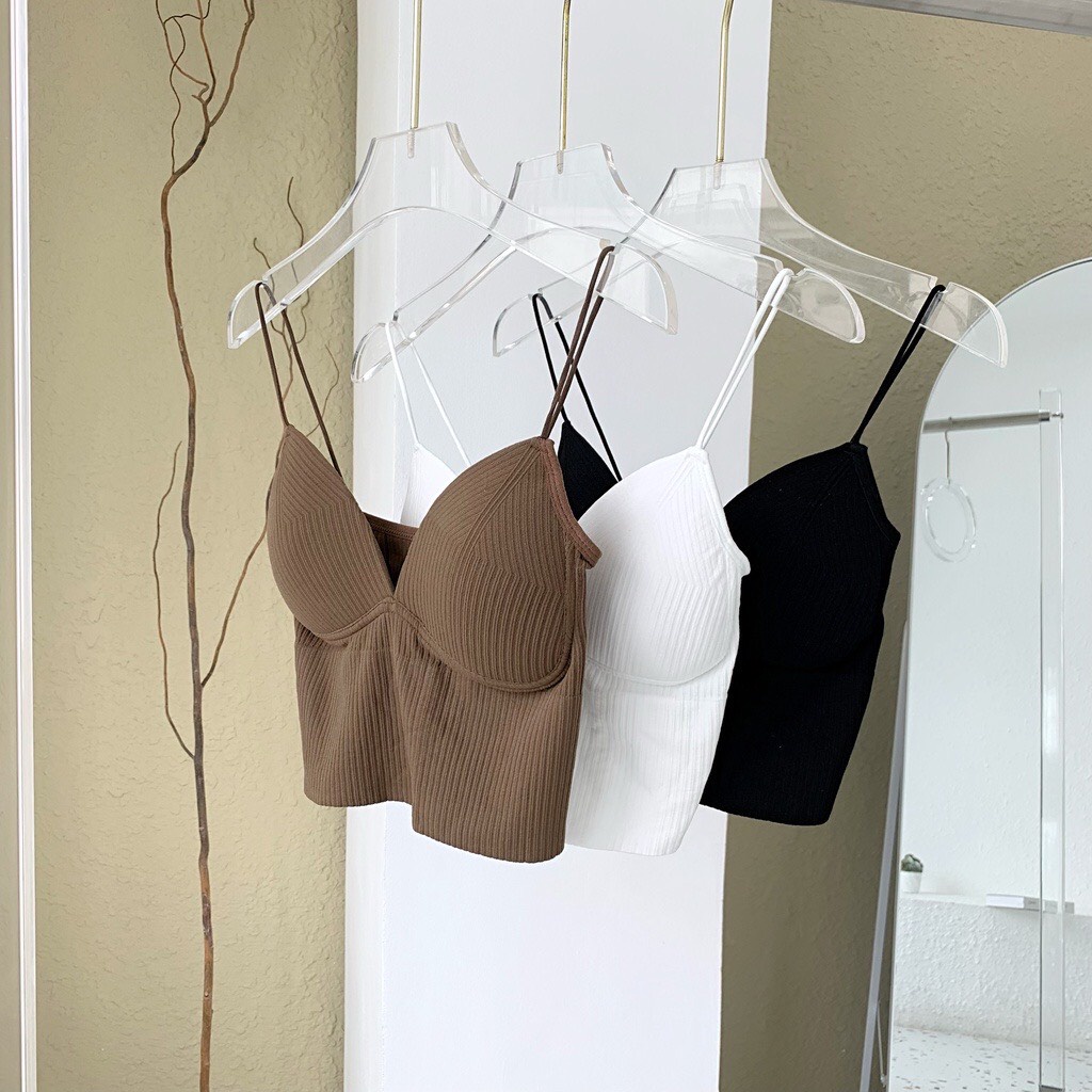 Áo bra - croptop chất thun tăm 2 dây cổ chữ V quyến rũ có mút ngực Cao Cấp