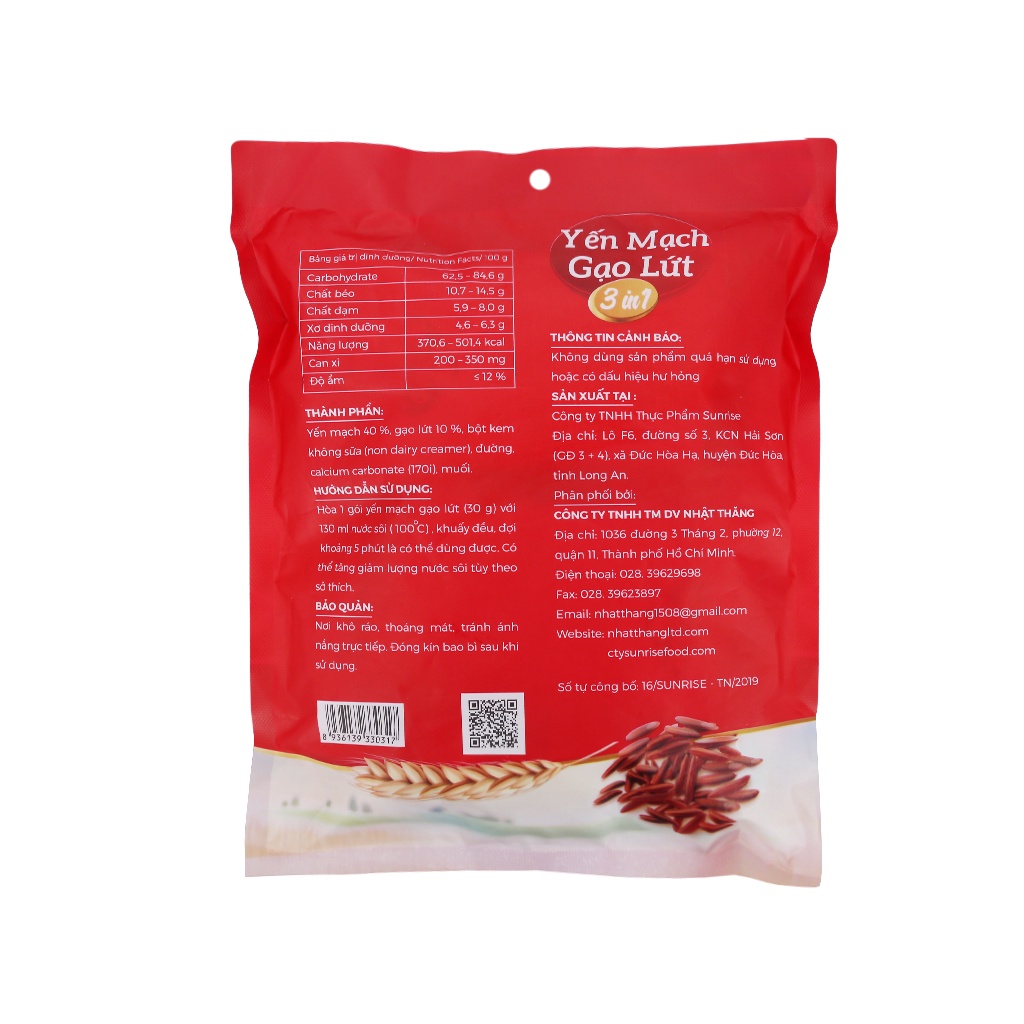 [HCM Giao Hỏa Tốc] Ngũ Cốc Dinh Dưỡng Yến Mạch Gạo Lứt Sunrise Bịch 210g ( 07 gói x 30g).