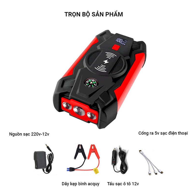 Bộ kích bình ô tô, kích nổ bình ắc quy 12v kiêm sạc không dây cao cấp, Super Energy Pro Car Jump Starter