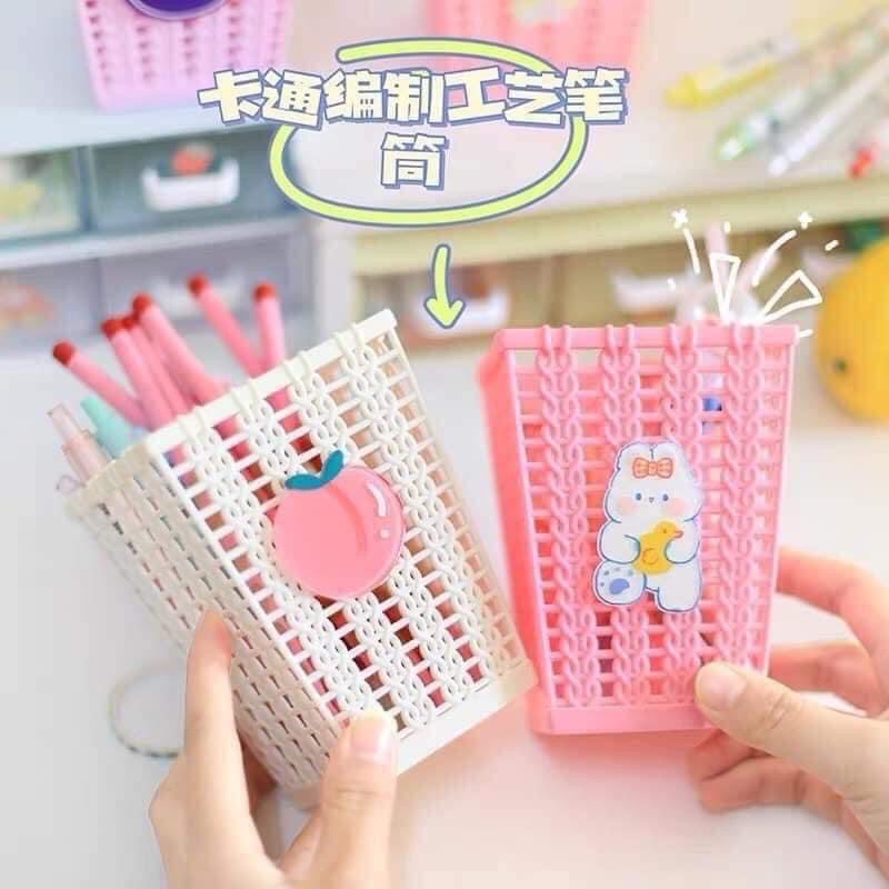 Ống cắm bút nhựa giả mây siêu cute + kèm sticker