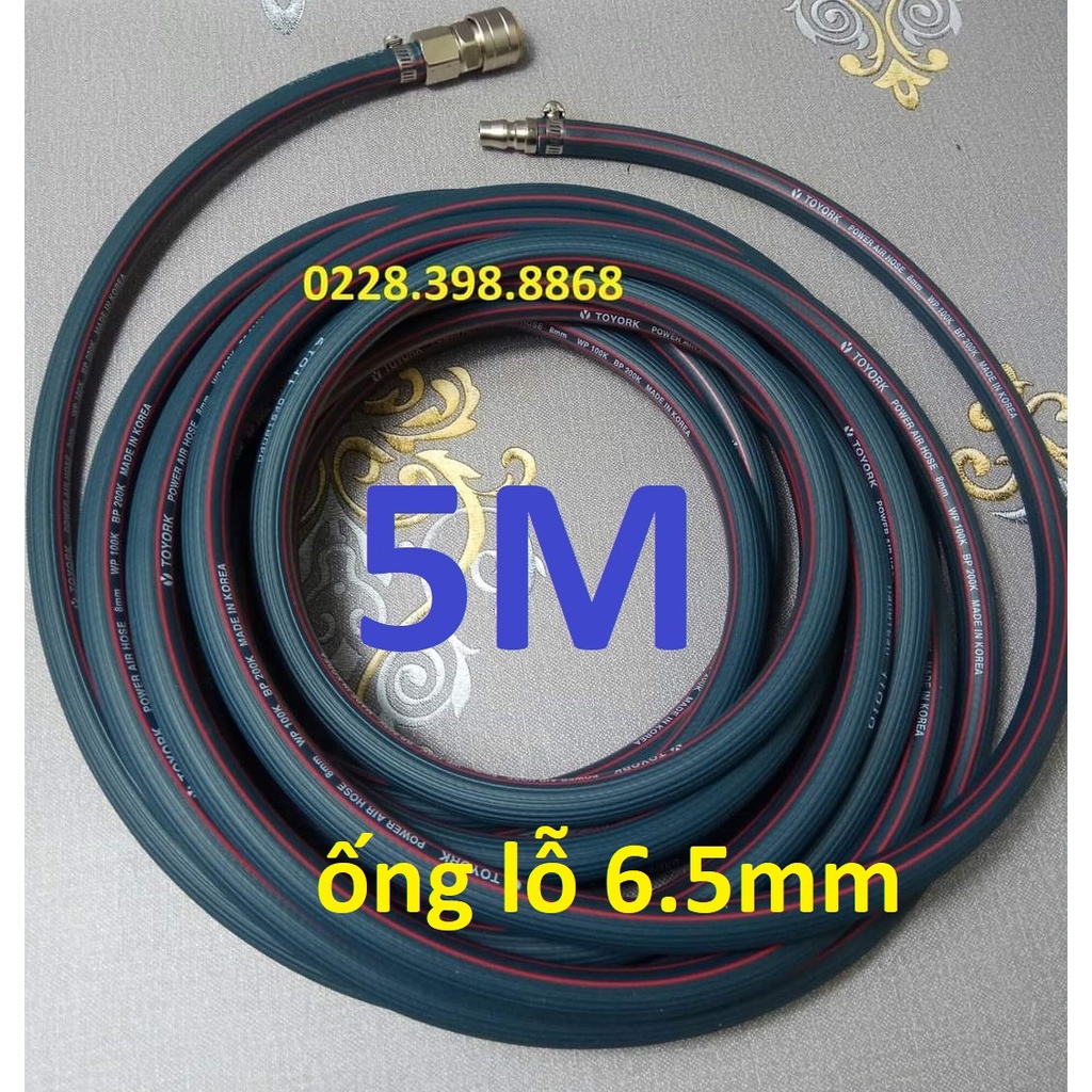 Dây hơi cao su bố vải 5m, made in Korea, lỗ 6.5mm, kèm bộ đầu nối nhanh cao cấp (SS6704) (SS1967)