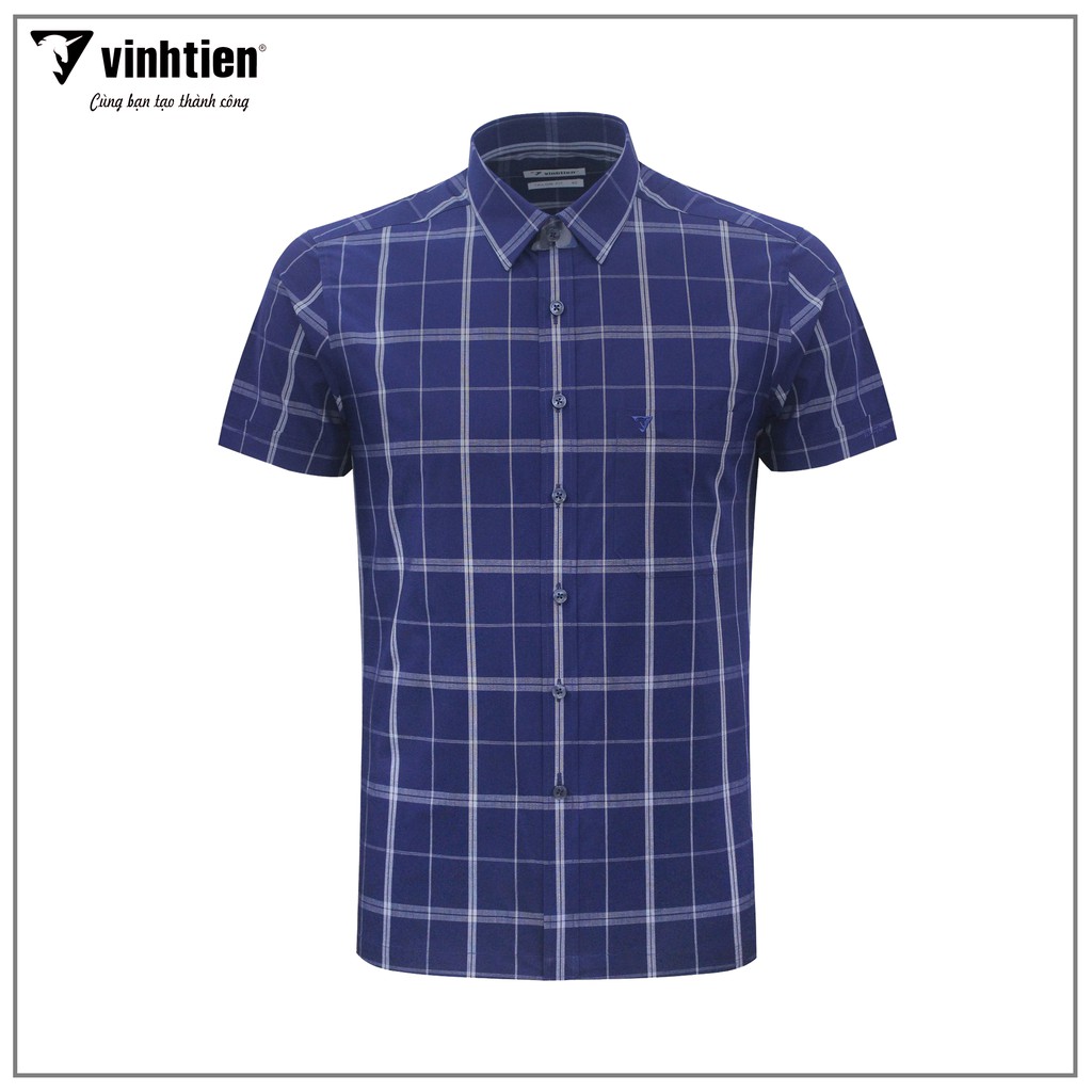 Áo Sơ Mi Nam Tay Ngắn Sọc Caro Bamboo Vĩnh Tiến Form Tailor Fit Vạt Ngang 430 - G476