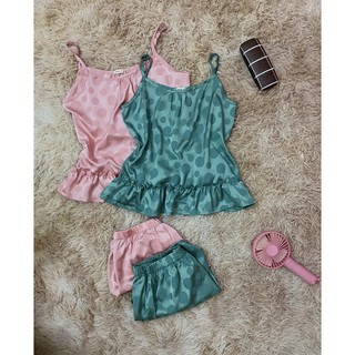 Bộ ngủ lụa cao cấp 2 dây chấm bi