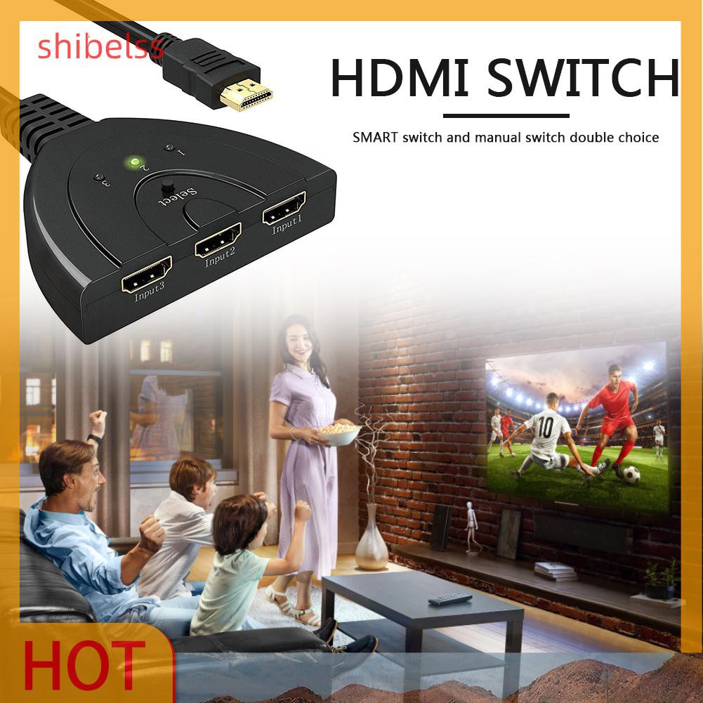 （ʚshibelss）3 Port HDMI HUB Switch 1080P HD 3 in 1 out Video Audio Splitter Duplicator 