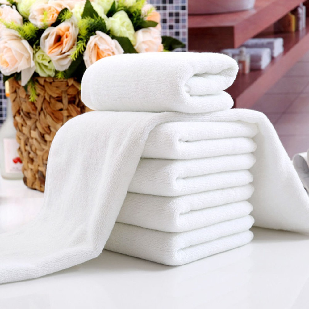 1 Khăn Tắm Vải Mềm Màu Trắng Dùng Trong Khách Sạn Du Lịch Kích Thước 30x70cm