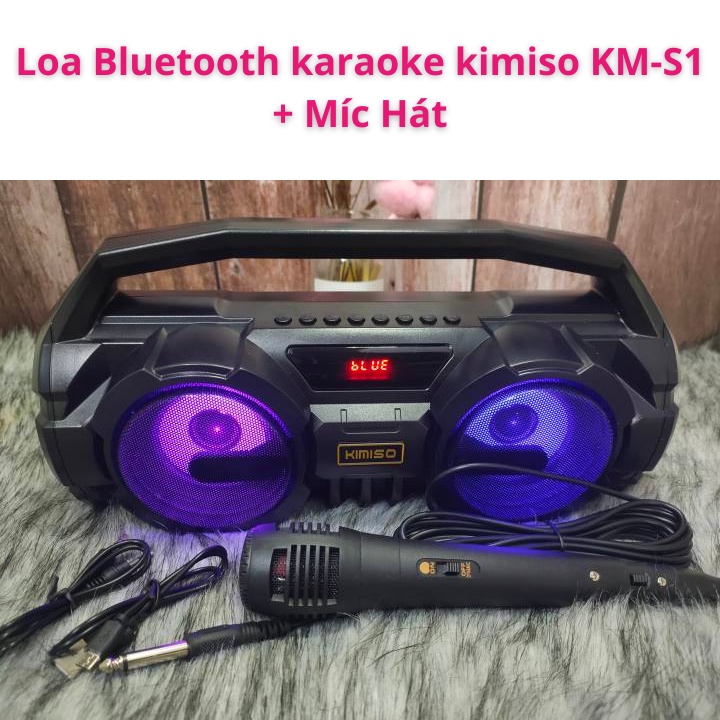 Loa Bluetooth Karaoke Kimiso KM-S1 Tặng Míc Hát Âm thanh 3D nổi , bass cực khỏe , Pin dung lượng lớn - Bảo Hành 1 năm