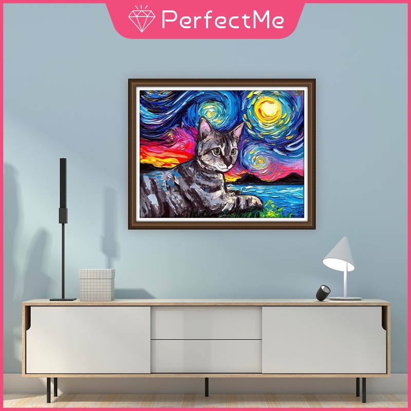 Bộ tranh đính đá 5D họa tiết chú mèo dễ thương độc đáo kích thước 30x40cm