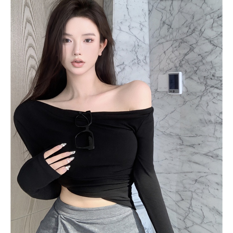 Áo Thun Tay Dài Hở Vai Dáng Ôm Gợi Cảm Cho Nữ