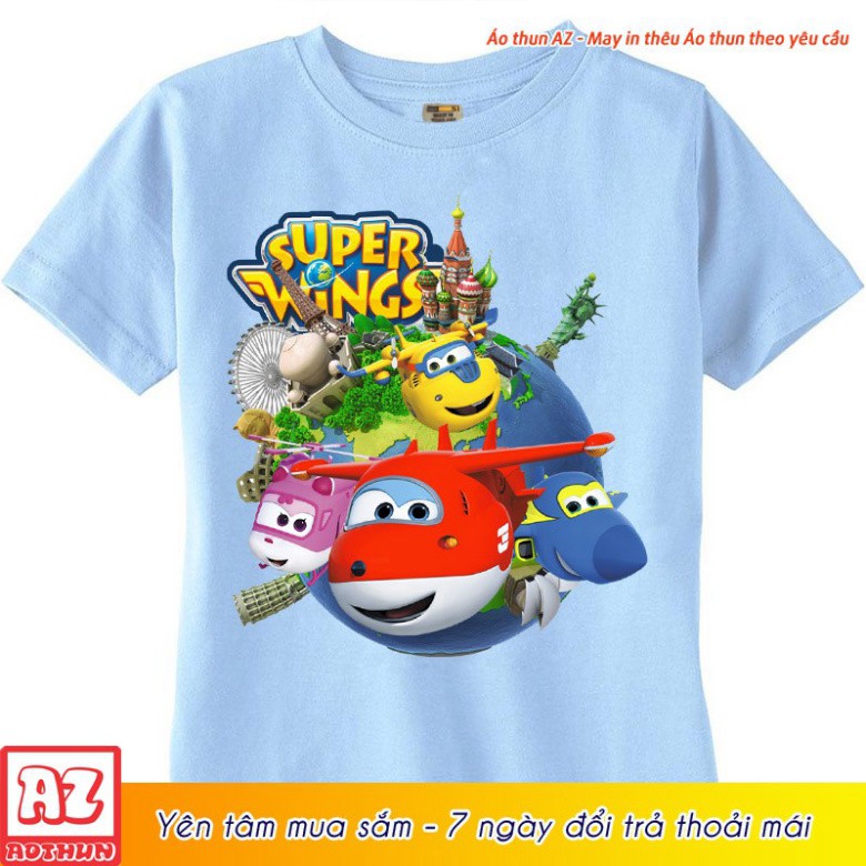 (SALE MẠNH) Áo thun hoạt hình trẻ em Đội bay siêu đẳng Super Wings màu vàng xanh trắng