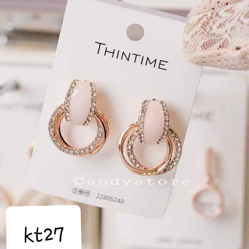 Khuyên tai/Bông tai nụ tròn viền kim loại đính đá kt27