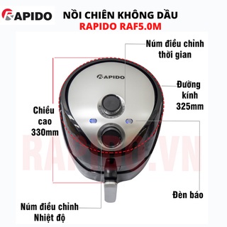 Nồi chiên không dầu Rapido 5L Raf 5.0 M0, Nồi chiên không dầu cơ, chất liệu an toàn cho sức khỏe, bảo hành chính hãng