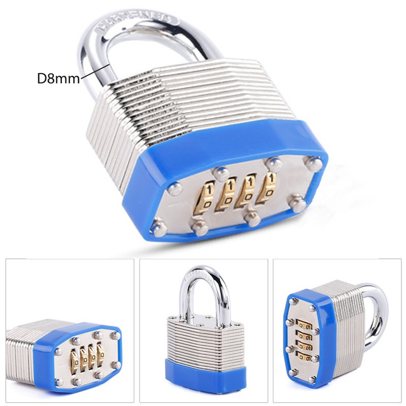 Khóa số với thân làm bằng thép tấm ghép chắc chắn, 4 mã số, móc khóa D8mm bằng thép cứng