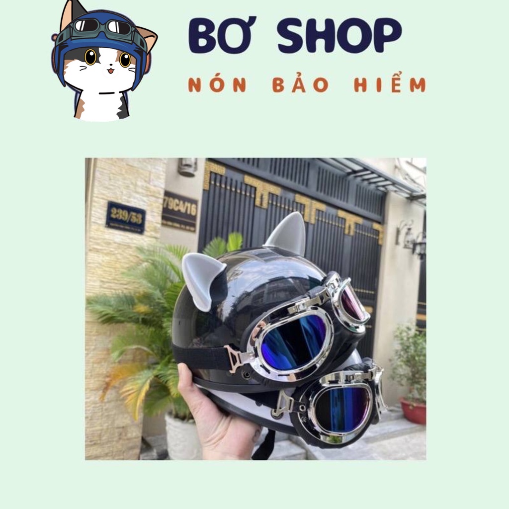 Nón Bảo Hiểm Nửa Đầu Kèm Kính Phi Công Tai Mèo Gắn Nón Bảo Hiểm, Sừng Gắn Nón Bảo Hiểm Mũ Bảo Hiểm Bơ Shop