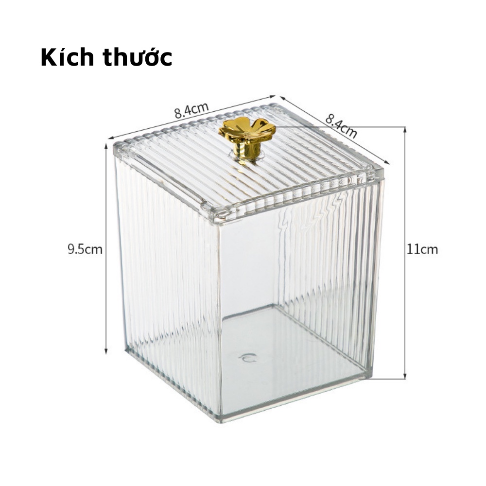 Hộp nhựa Mika đựng tăm bông tẩy trang mút trang điểm trang sức chống nước chống bụi hàng cao cấp