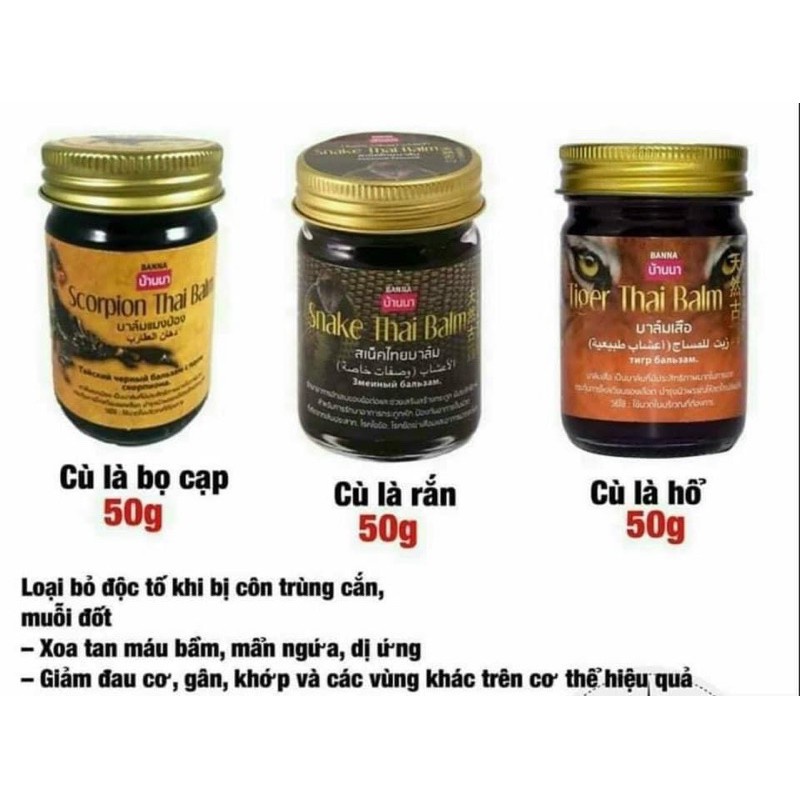 Combo 6 lọ Dầu cù Cù Là Thái Lan Cao Hổ Rắn Bò Cạp, DẦU Xoa Bóp Giảm Đau Giảm sưng hũ TO 50g