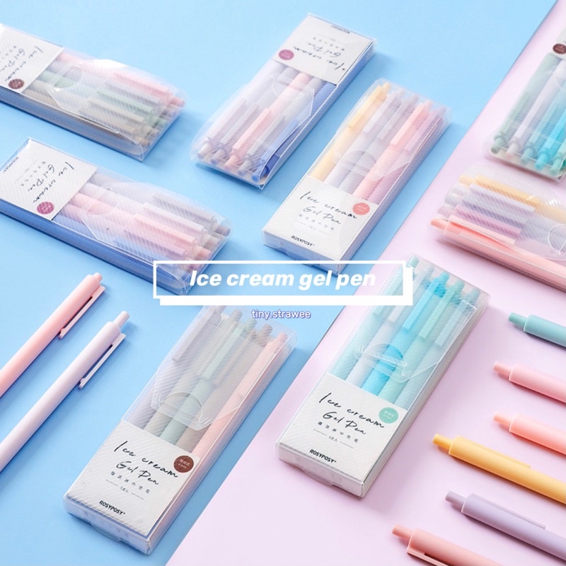 [Mã LIFEXANH03 giảm 10% đơn 500K] Set 5 bút gel đen vỏ pastel Ice cream gel pen