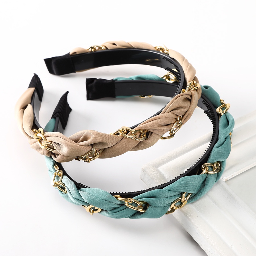 Băng đô cài tóc phối chuỗi dây kim loại màu trơn phong cách Hàn Quốc thời trang