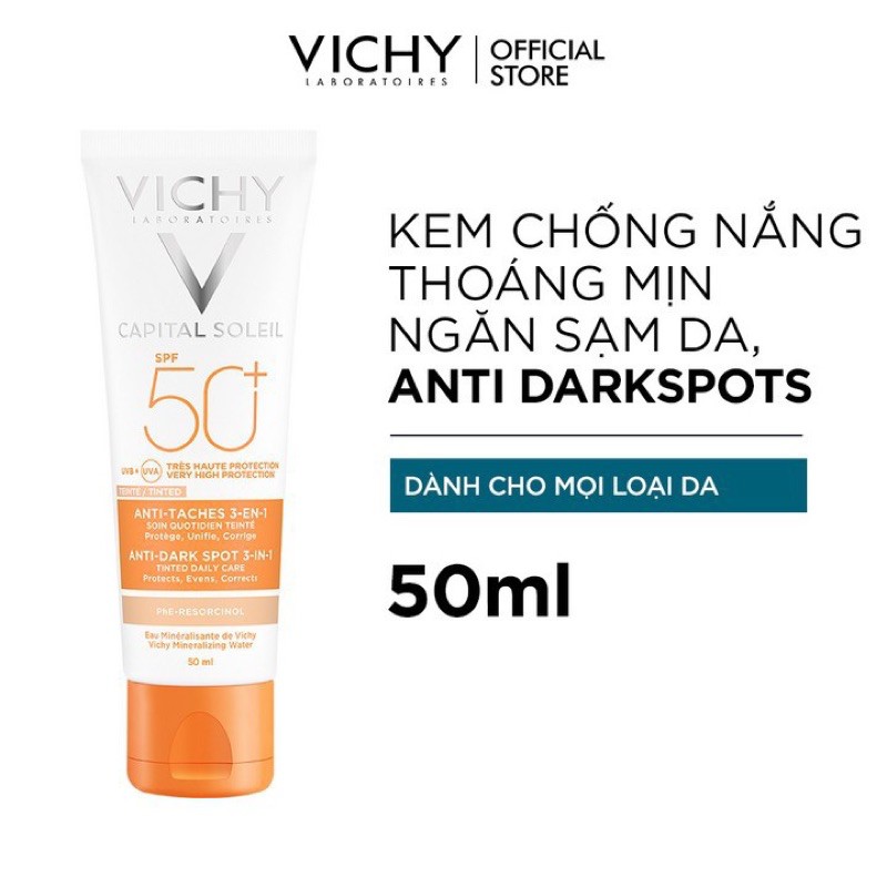 Kem chống nắng có màu Vichy Capital Soleil Tinted Anti-Dark Spot 3-in-1 SPF50+ (50ml)