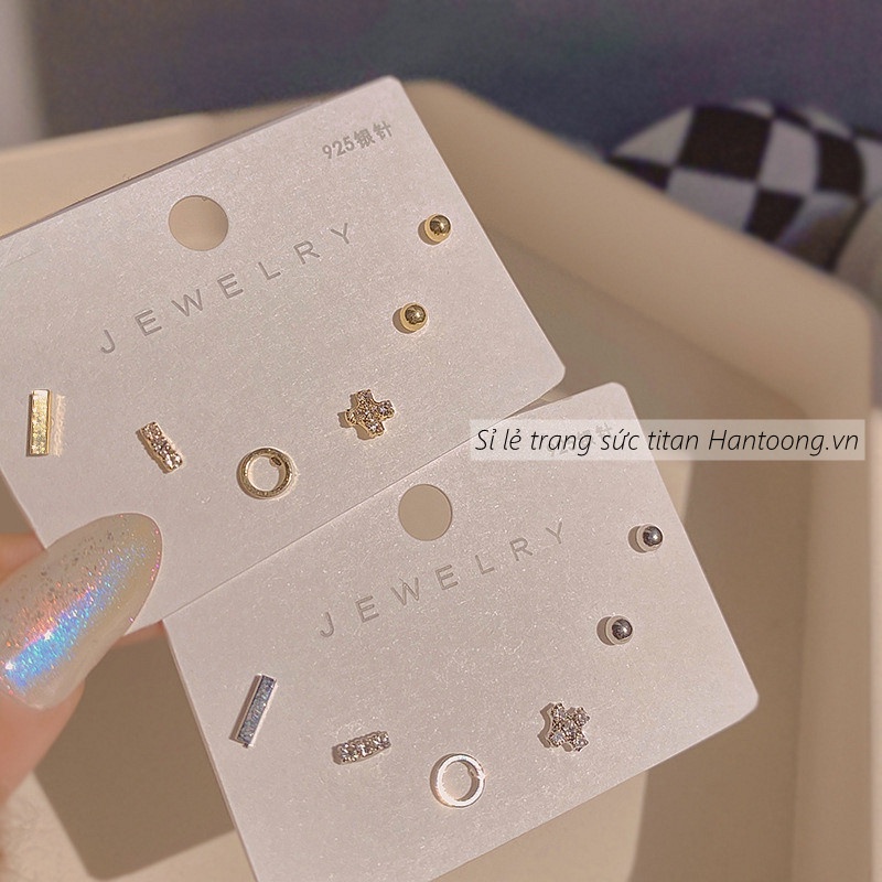 Set khuyên tai đính đá pha lê thiết kế nhẹ nhàng trẻ trung phong cách ins hàn quốc dành cho nữ