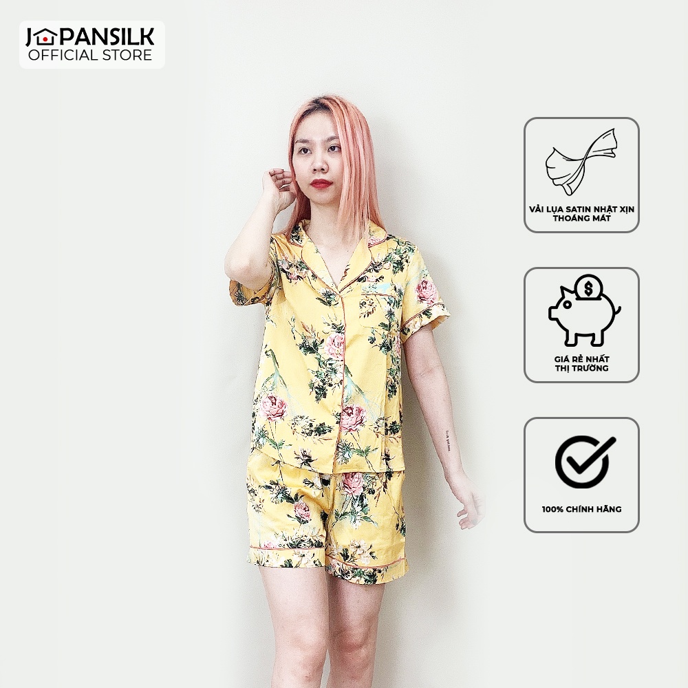 Bộ Đồ Ngủ Lụa Pijama Cao Cấp JAPAN SILK Mùa Hạ Họa Tiết Lá Hoa