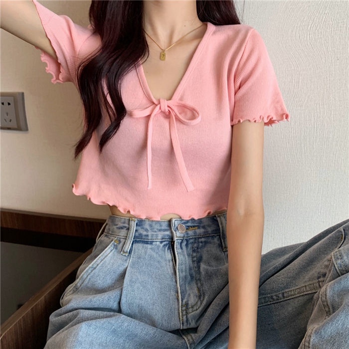 Áo Thun Dệt Kim Tay Ngắn Thời Trang Mùa Hè 2022 Phong Cách Phương Tây Dành Cho Nữ