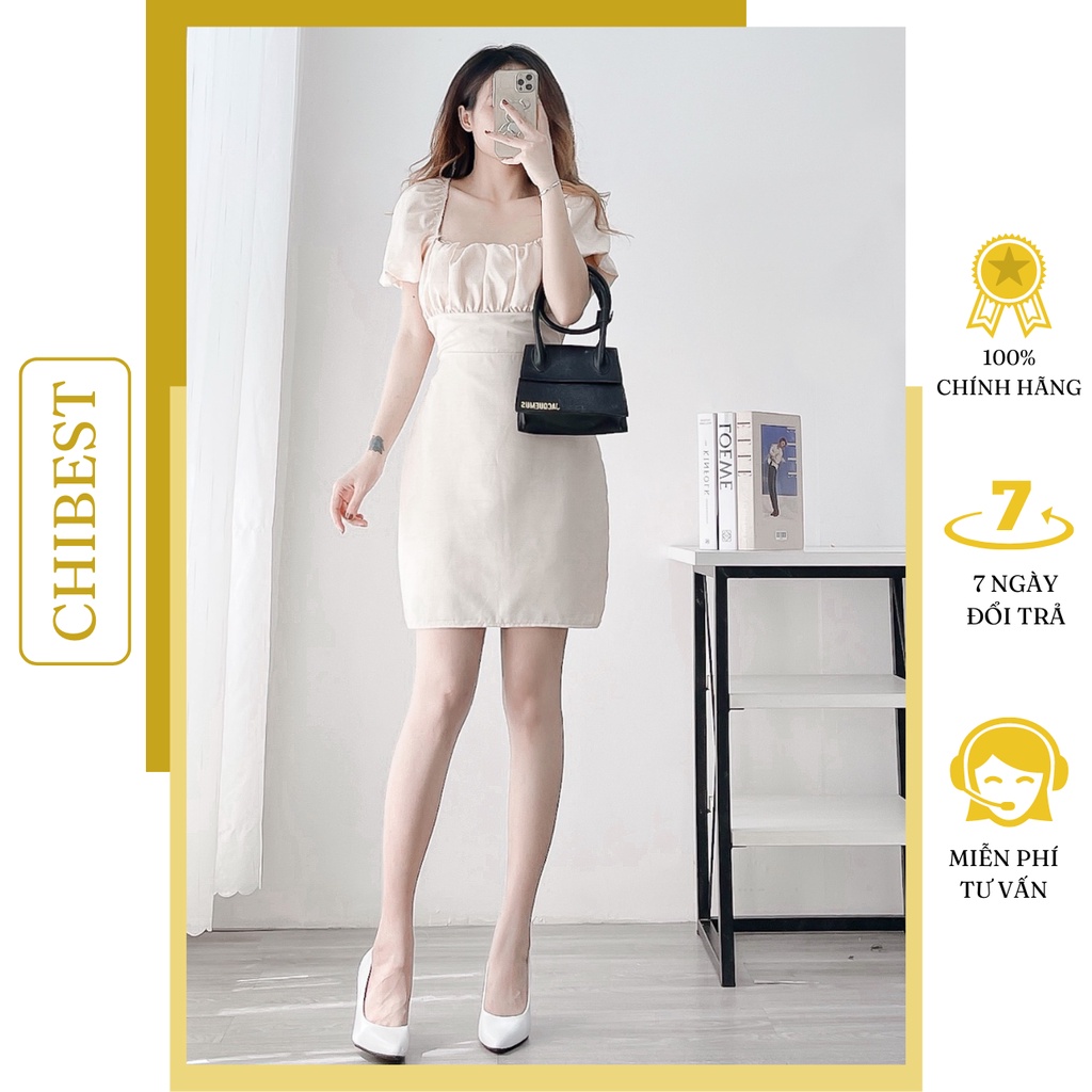 Đầm chữ A nhún ngực cổ vuông phối lưng đan dây sexy HDB76 CHIBEST