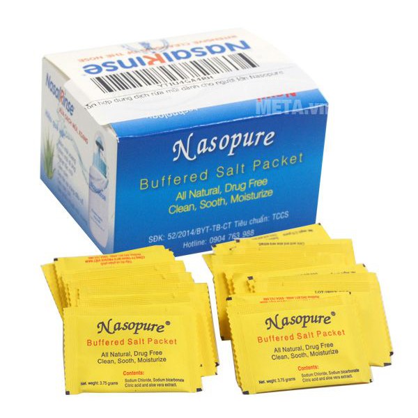 Muối rửa mũi Nasopure hộp 25 gói, Bình rửa mũi NasalRinse