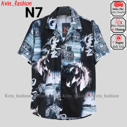 Áo sơ mi tay ngắn nam nữ form rộng sơ mi cổ vest unisex tay lỡ, chất vải lụa mịn chống nhăn, họa tiết Kvin_fashion