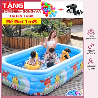 Bể bơi phao trẻ em  1m8 Hồ bơi phao bơi cho bé 3 tầng trong nhà hình chữ nhật đáy 2 lớp chống trơn trượt