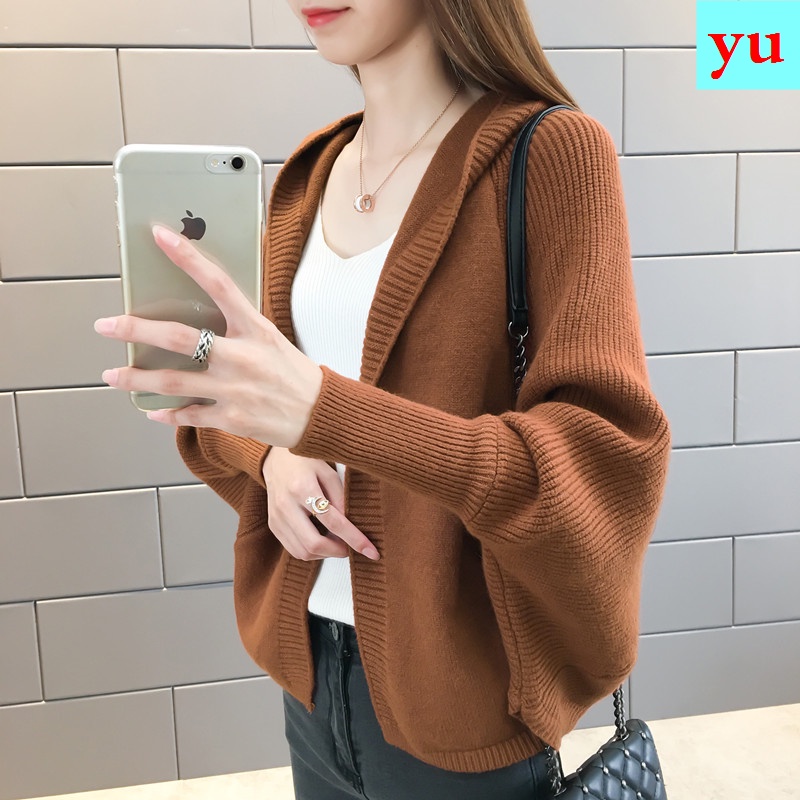 Áo khoác Cardigan dáng ngắn hình cánh dơi thời trang thu đông cho nữ 2021