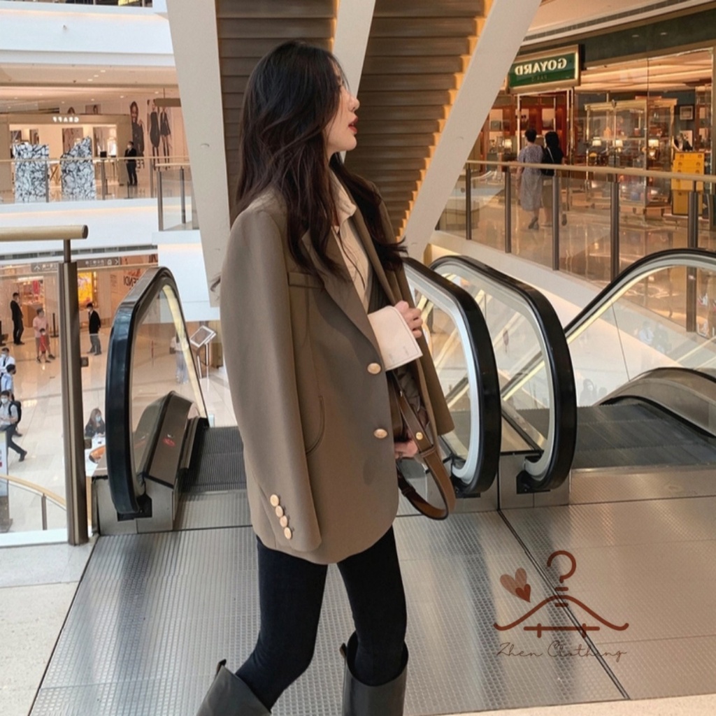 Áo Blazer nữ khuy kim loại phong cách Hàn Quốc