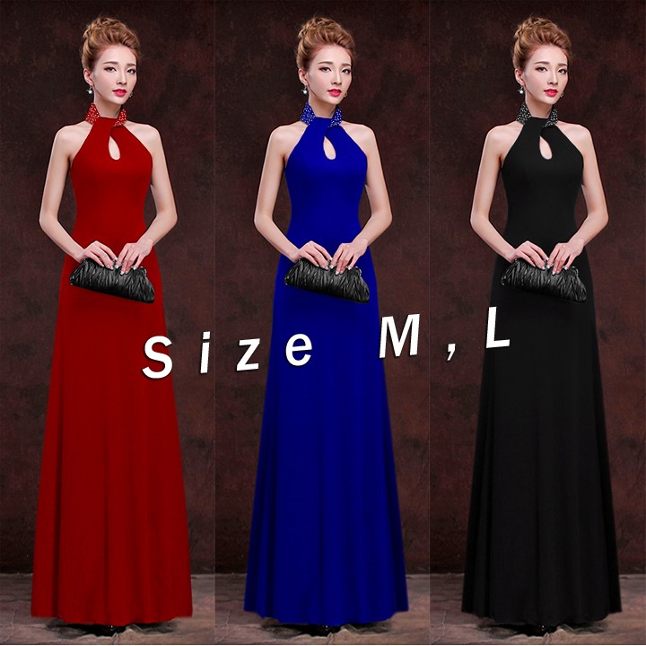 Đầm maxi cổ yếm đính hạt xinh xắn