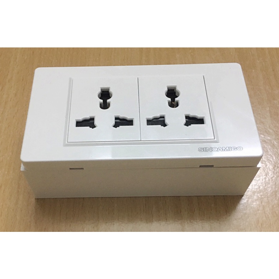 Ổ cắm điện đôi 3 chấu đa năng âm tường Sinoamigo K6-040 hàng chính hãng