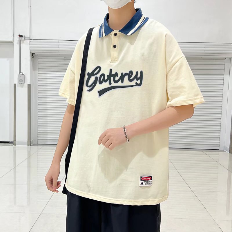 Áo Thun polo Tay Ngắn Có Cổ Thêu Chữ size M-3XL Phong Cách Hip Hop Cho Nam