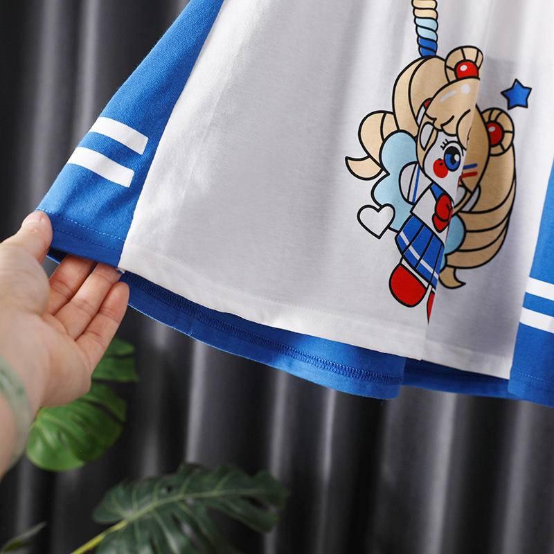 Đầm công chúa giả hai mảnh phong cách mùa hè Nhật Bản dễ thương chất liệu cotton dành cho bé gái