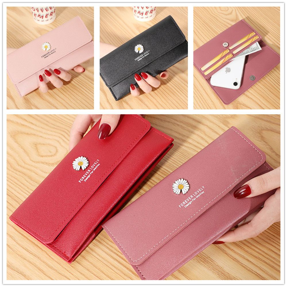 Ví Da Pu Dáng Dài Họa Tiết Hoa Cúc Nhiều Màu Sắc Phong Cách Hàn Quốc Thời Trang Cho Nữ Mihan1