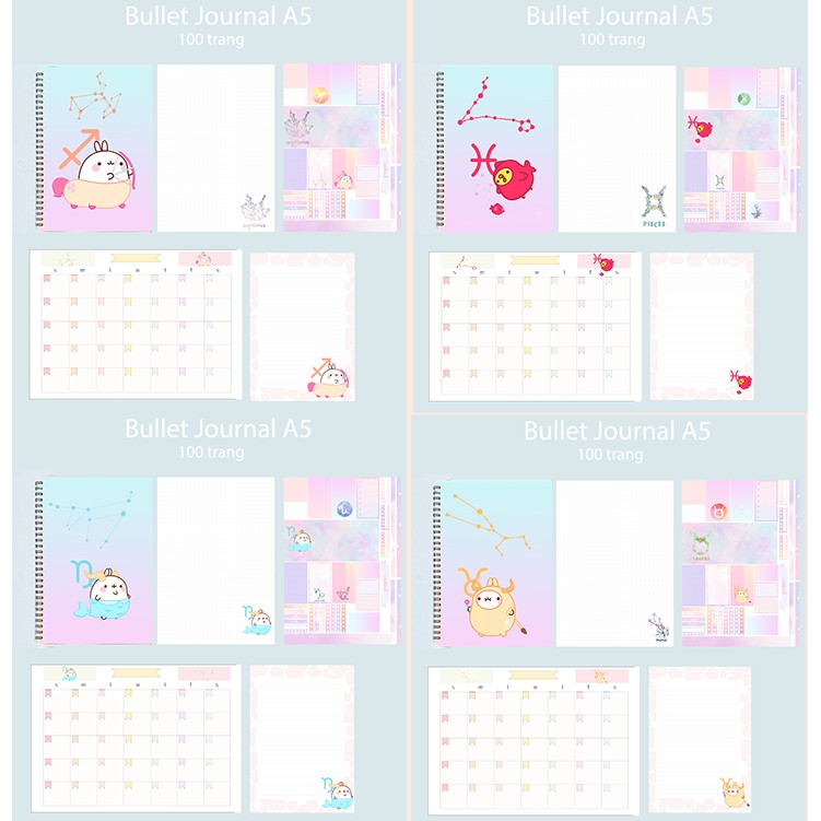 sổ bullet journal 12 cung hoàng đạo SBJ37 sổ vẽ phác thảo 100 trang giấy 160g tặng kèm sticker A5 không bế