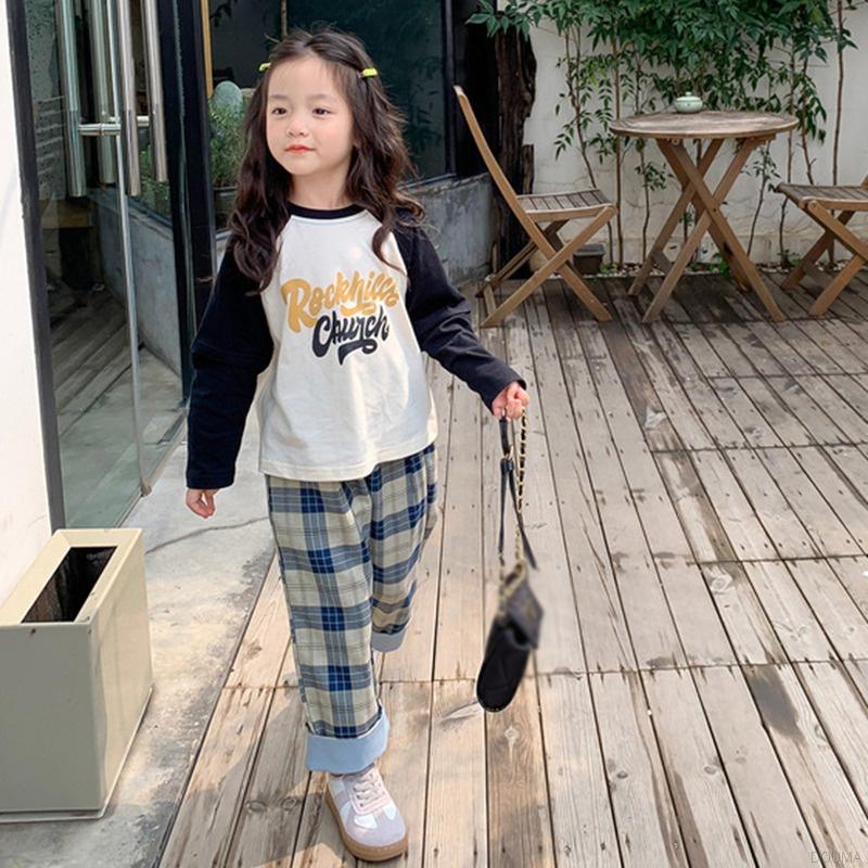 Quần dài lưng thun ống rộng họa tiết sọc caro phong cách Hàn quốc