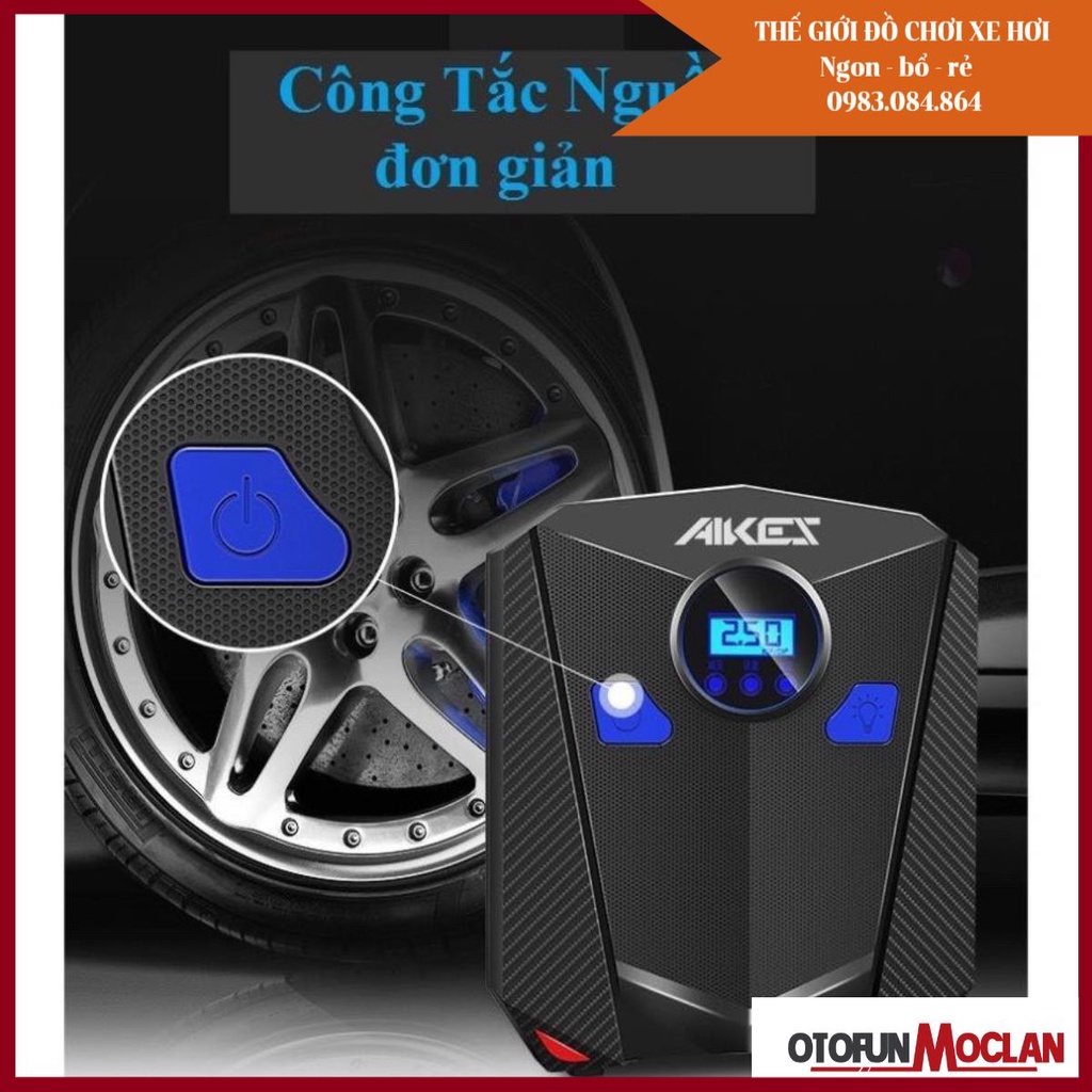 Bơm lốp ô tô, xe máy AIKESI bơm hơi 12V đồng hồ điện tử tự ngắt {Bảo hành 12 tháng }