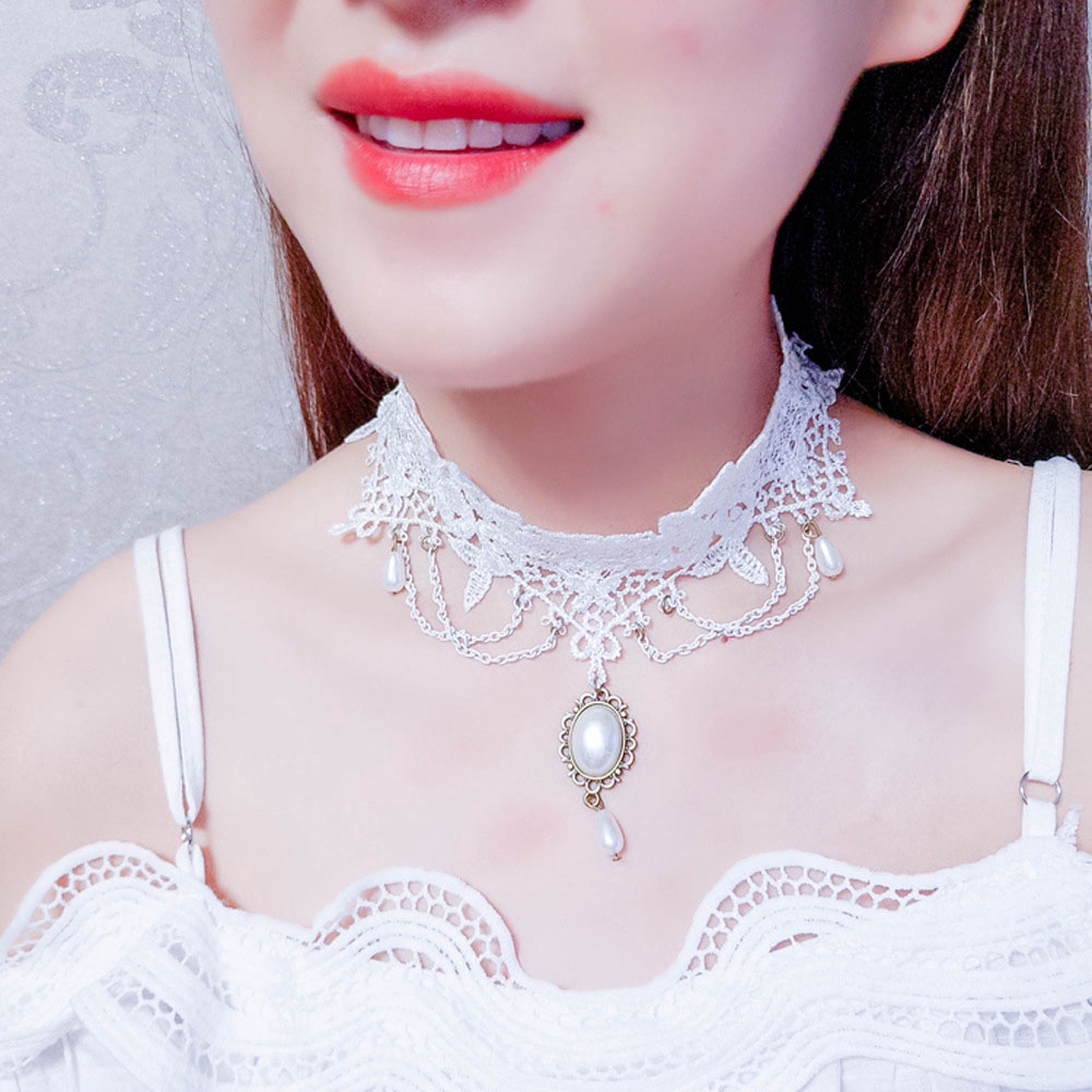 Vòng Cổ Choker Ren Hoa Trắng Thời Trang Cho Cô Dâu