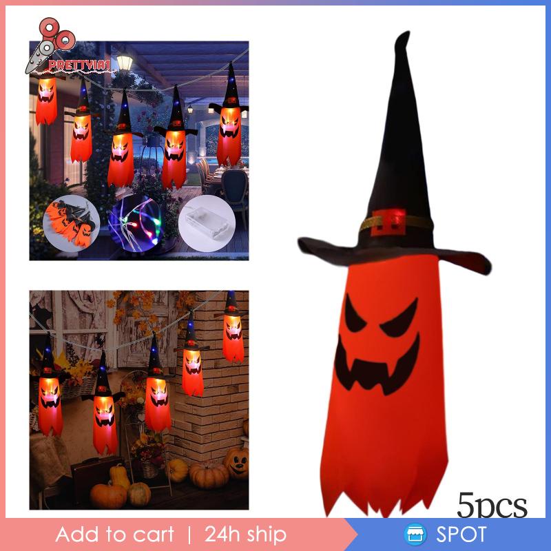 1 [Prettyia1] 5 Đèn LED Hình Bí Ngô Trang Trí Halloween